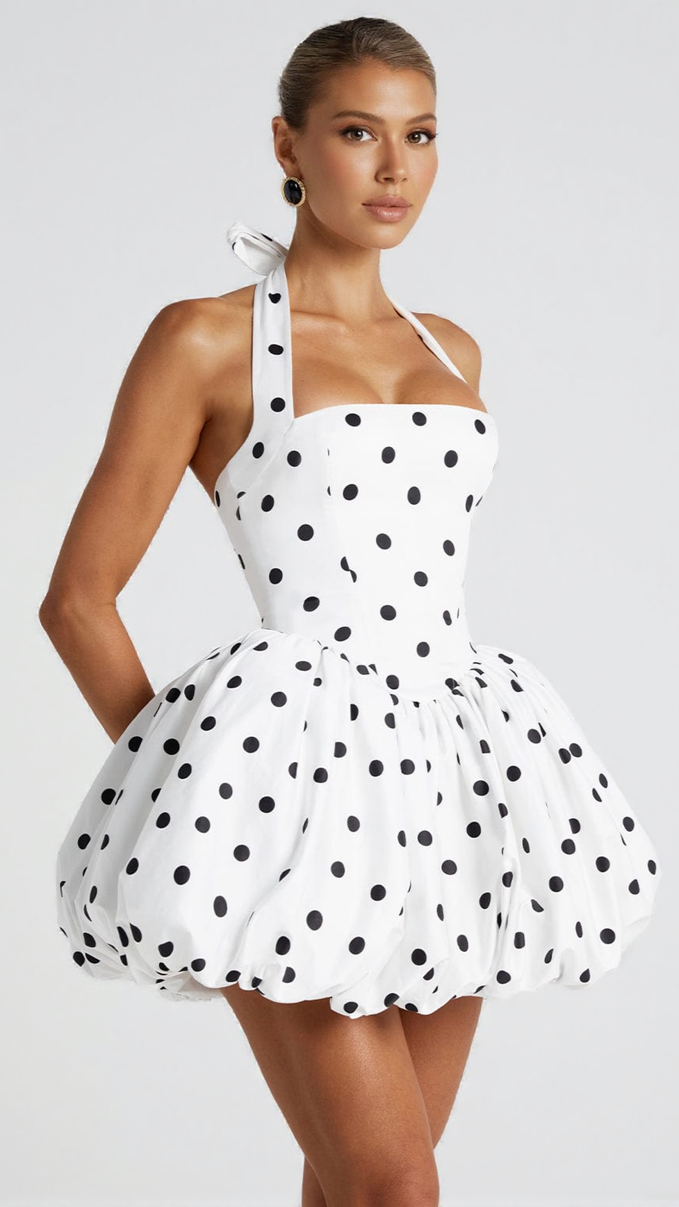 AIIZIE MARICIA MINI DRESS - BLACK POLKA DOT PRINT - product image