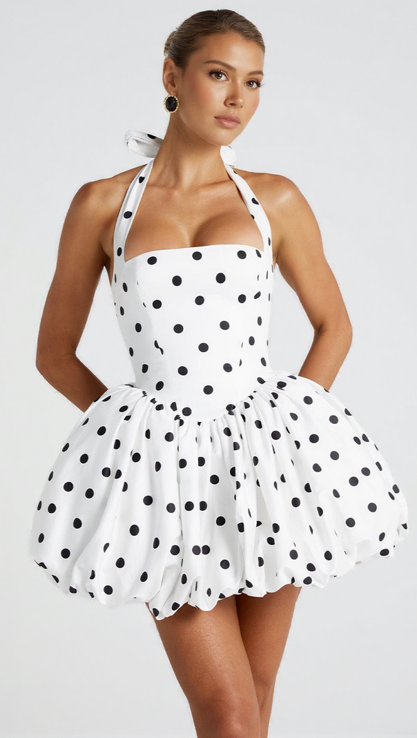 AIIZIE MARICIA MINI DRESS - BLACK POLKA DOT PRINT - product image