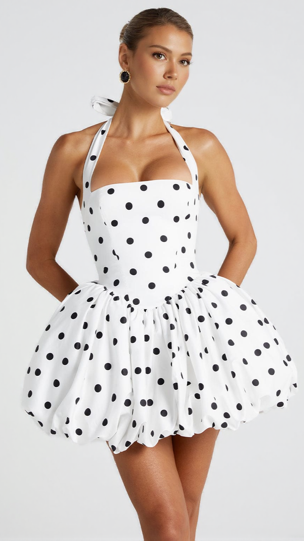 MARICIA MINI DRESS - BLACK POLKA DOT PRINT
