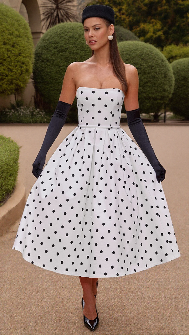AIIZIE EDITH MIDI DRESS - BLACK POLKA DOT PRINT - product image