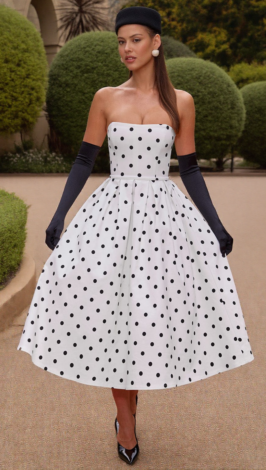 EDITH MIDI DRESS - BLACK POLKA DOT PRINT