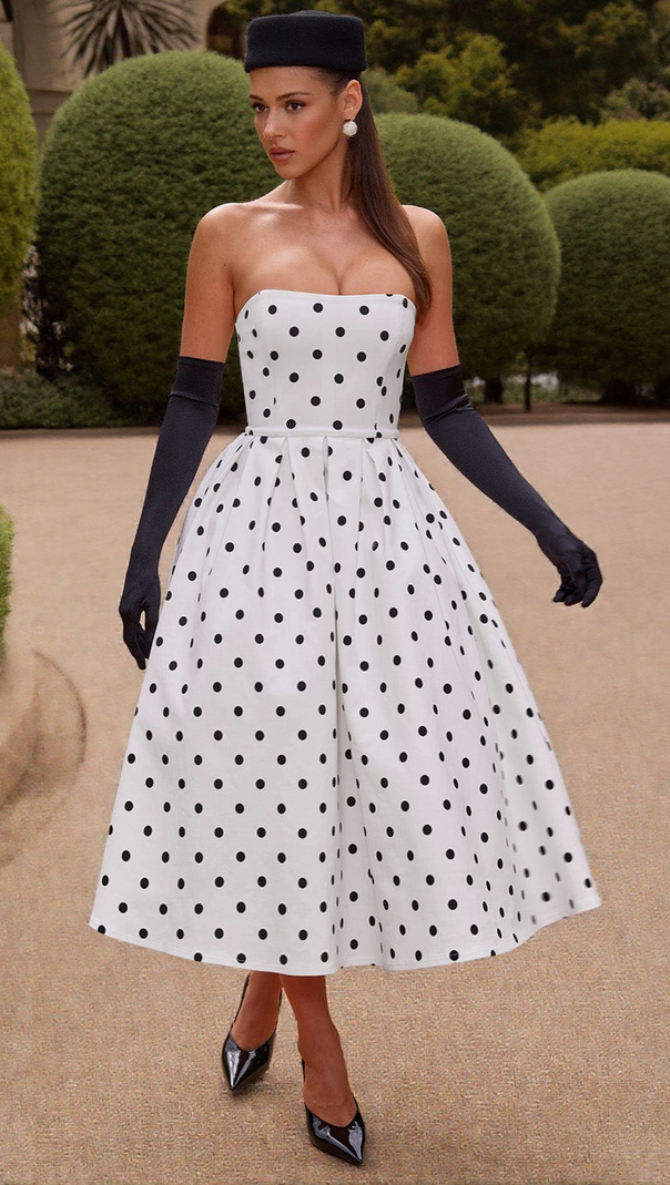 AIIZIE EDITH MIDI DRESS - BLACK POLKA DOT PRINT - product image
