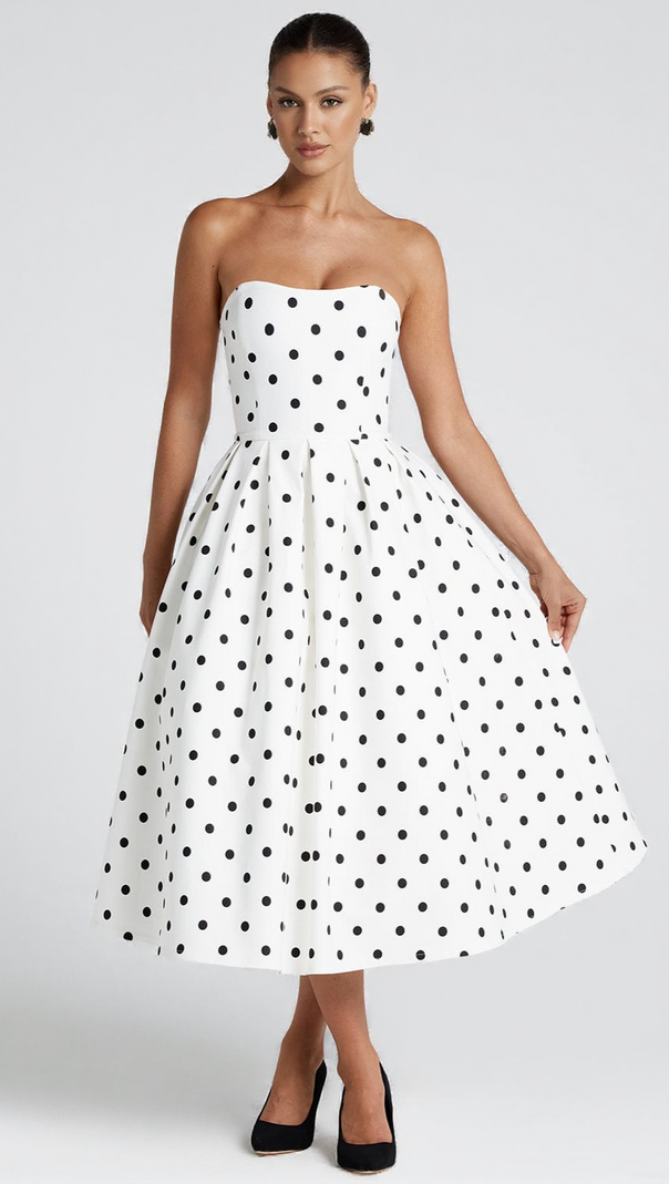 AIIZIE EDITH MIDI DRESS - BLACK POLKA DOT PRINT - product image