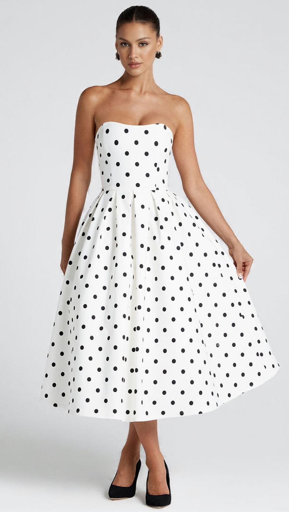 EDITH MIDI DRESS - BLACK POLKA DOT PRINT