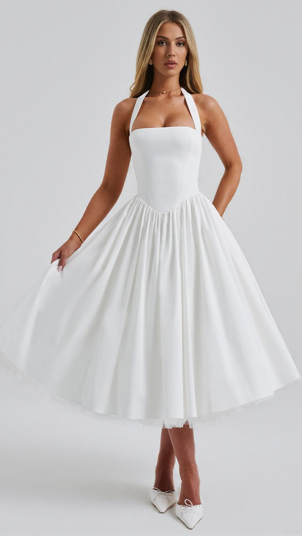 AIIZIE CRESSIDA MIDI DRESS - IVORY - product image