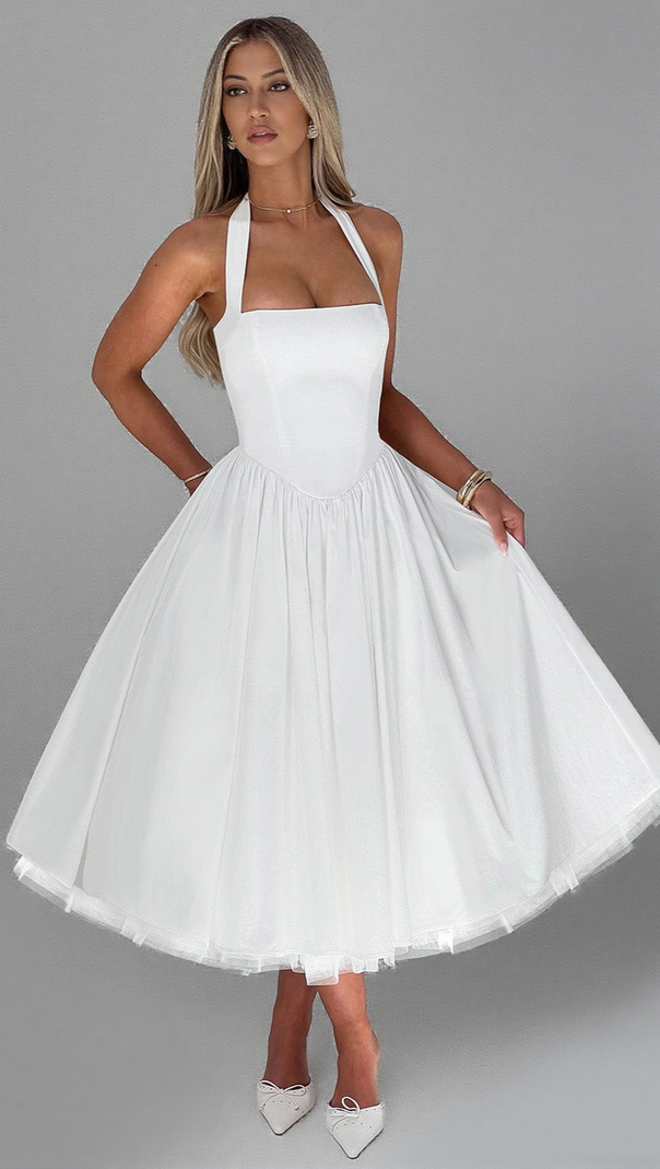 AIIZIE CRESSIDA MIDI DRESS - IVORY - product image