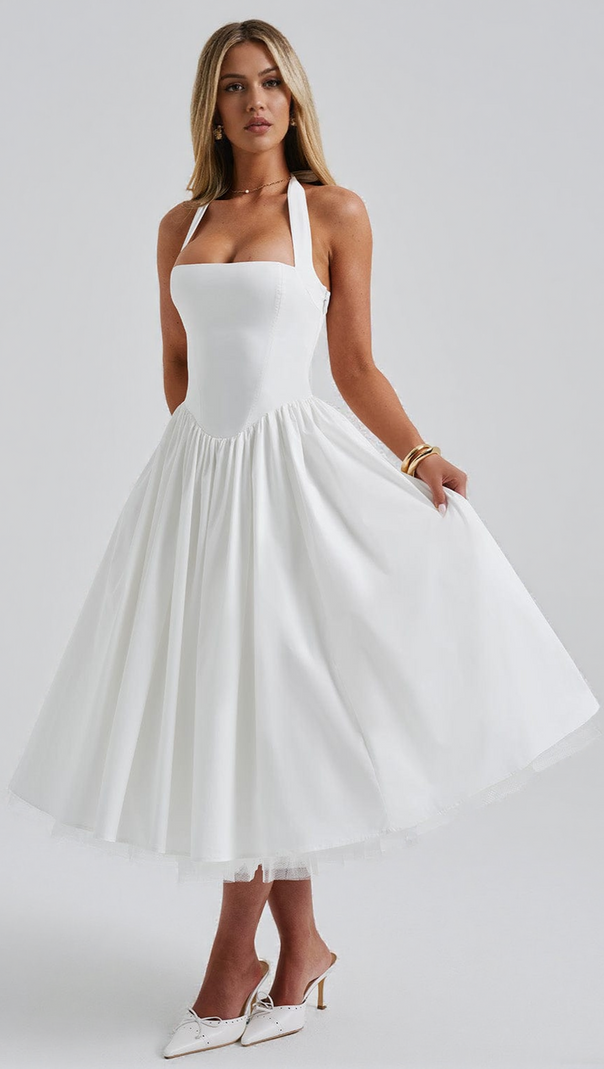 AIIZIE CRESSIDA MIDI DRESS - IVORY - product image