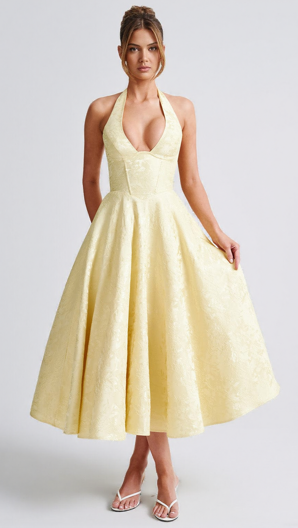 AIIZIE EFFIE MIDI DRESS - LEMON - product image