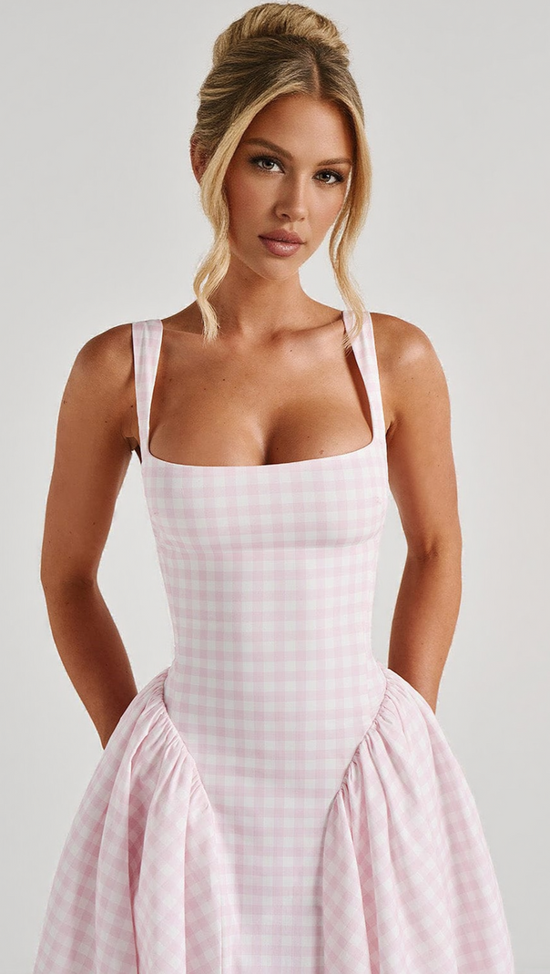 AIIZIE SHERRIE MIDI DRESS - BLUSH GINGHAM - product image