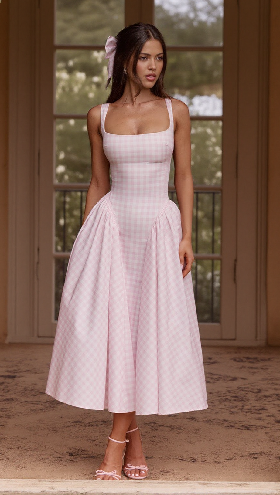 SHERRIE MIDI DRESS - BLUSH GINGHAM