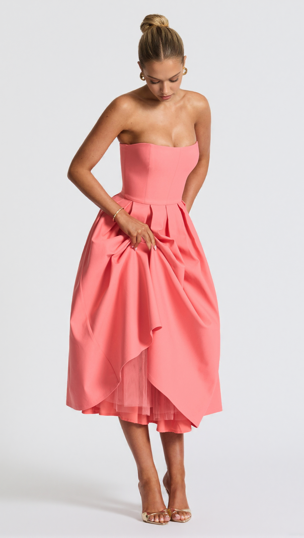 AIIZIE EDITH MIDI DRESS - CORAL PINK - product image