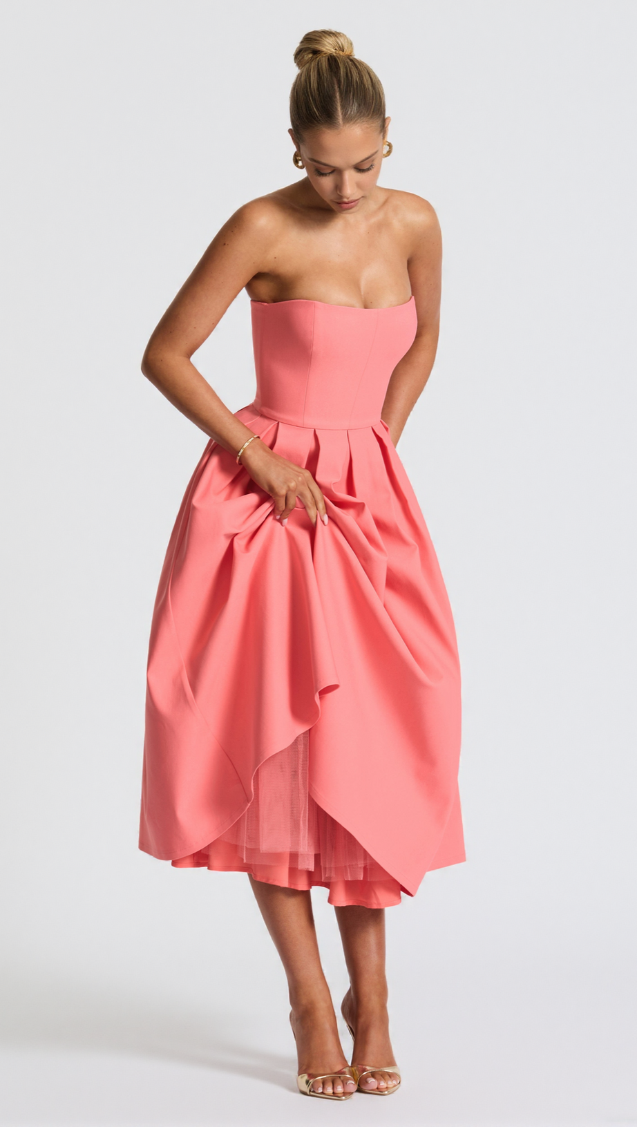 EDITH MIDI DRESS - CORAL PINK