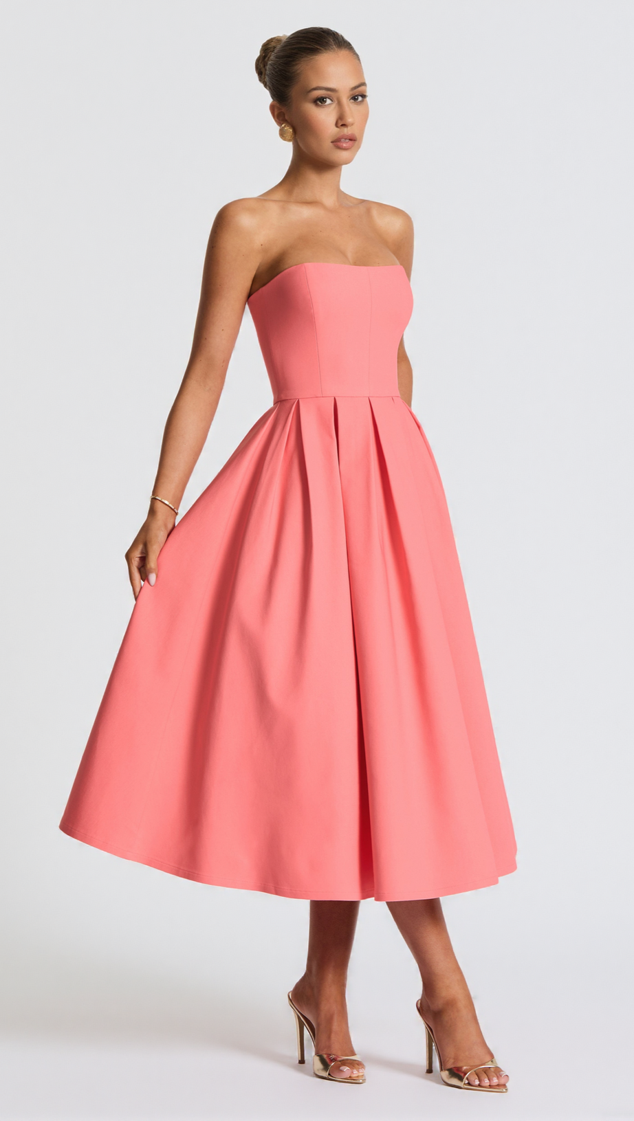 EDITH MIDI DRESS - CORAL PINK