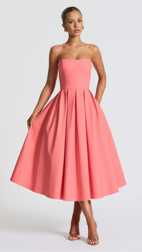 AIIZIE EDITH MIDI DRESS - CORAL PINK - product image