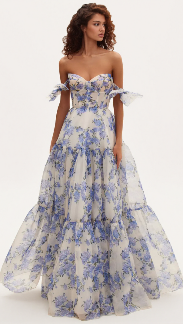 AIIZIE HYDRANGEA TENDER FLORAL MAXI TIE-STRAP DRESS - product image