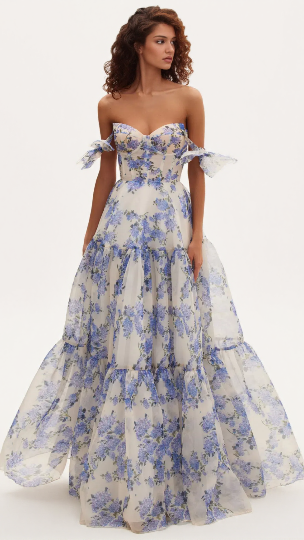 HYDRANGEA TENDER FLORAL MAXI TIE-STRAP DRESS