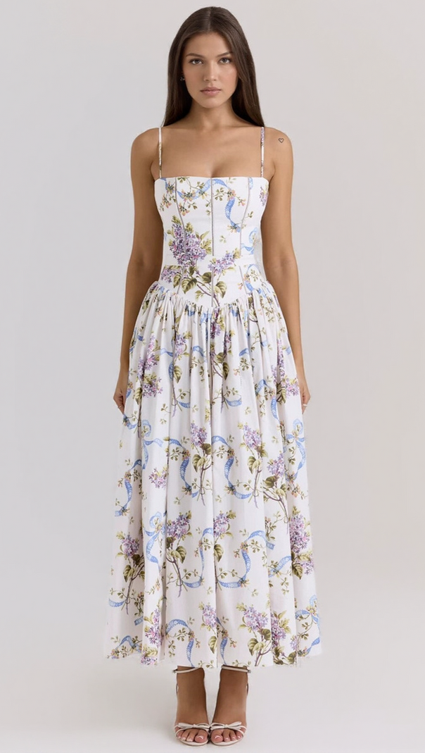 AIIZIE TASMIN MIDI DRESS - WHITE FLORAL - product image