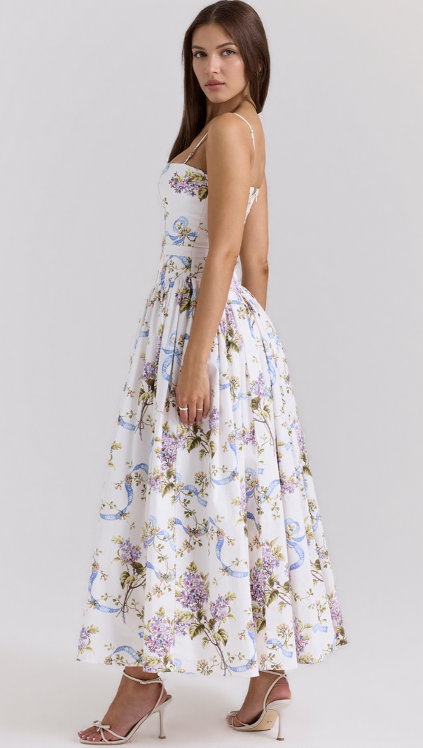 AIIZIE TASMIN MIDI DRESS - WHITE FLORAL - product image