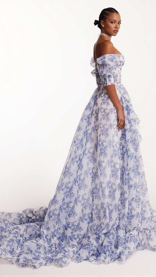 AIIZIE BLUE HYDRANGEA MAXI PRINCESS DRESS - product image