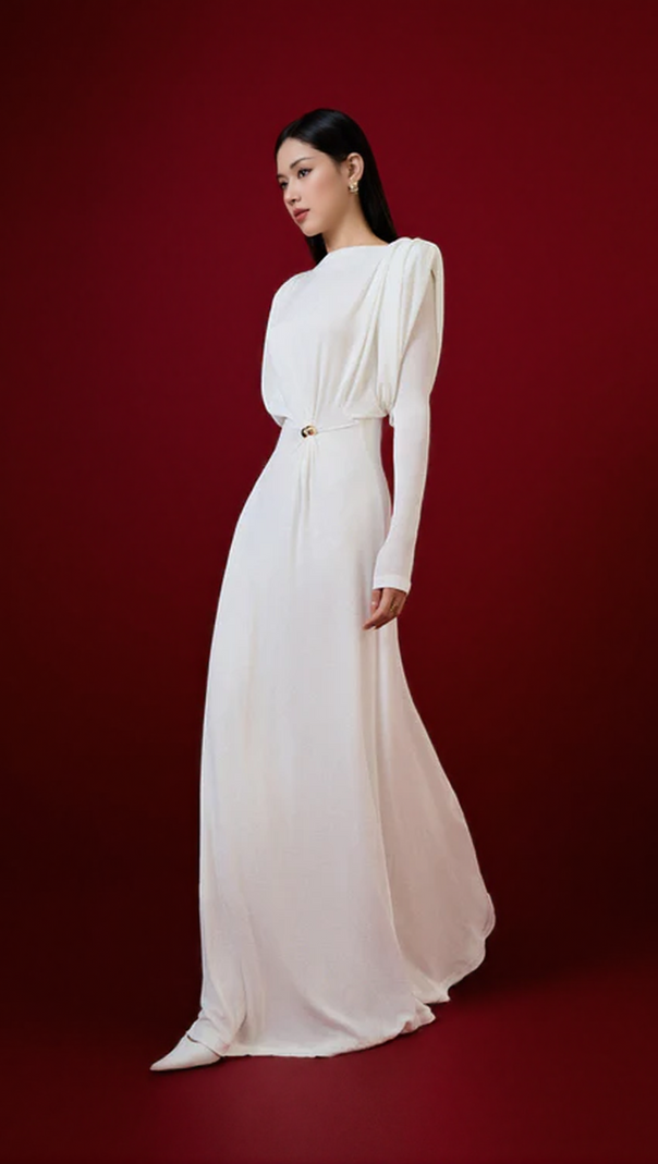 AIIZIE BERYL PLEATED KNITTED FABRIC MAXI DRESS IN WHITE - product image