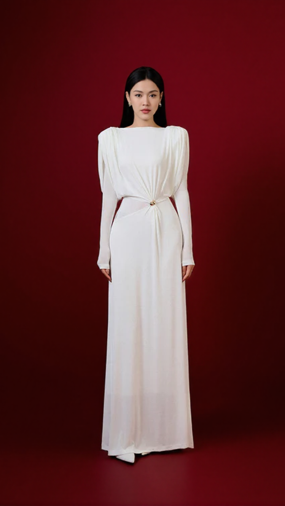 BERYL PLEATED KNITTED FABRIC MAXI DRESS IN WHITE