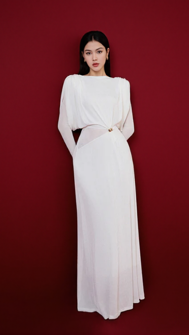 AIIZIE BERYL PLEATED KNITTED FABRIC MAXI DRESS IN WHITE - product image