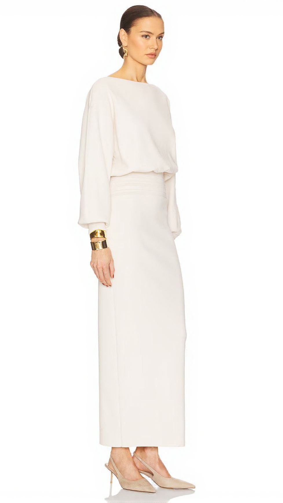 EDITH HIGH ELASTIC LONG HIP MAXI DRESS IN WHITE