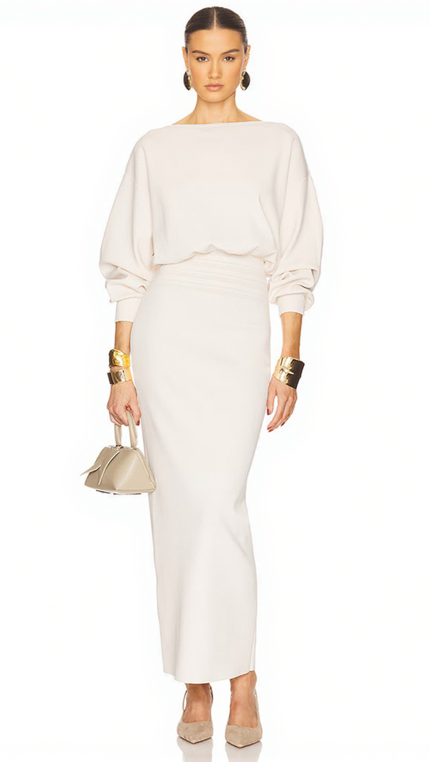 AIIZIE EDITH HIGH ELASTIC LONG HIP MAXI DRESS IN WHITE - product image