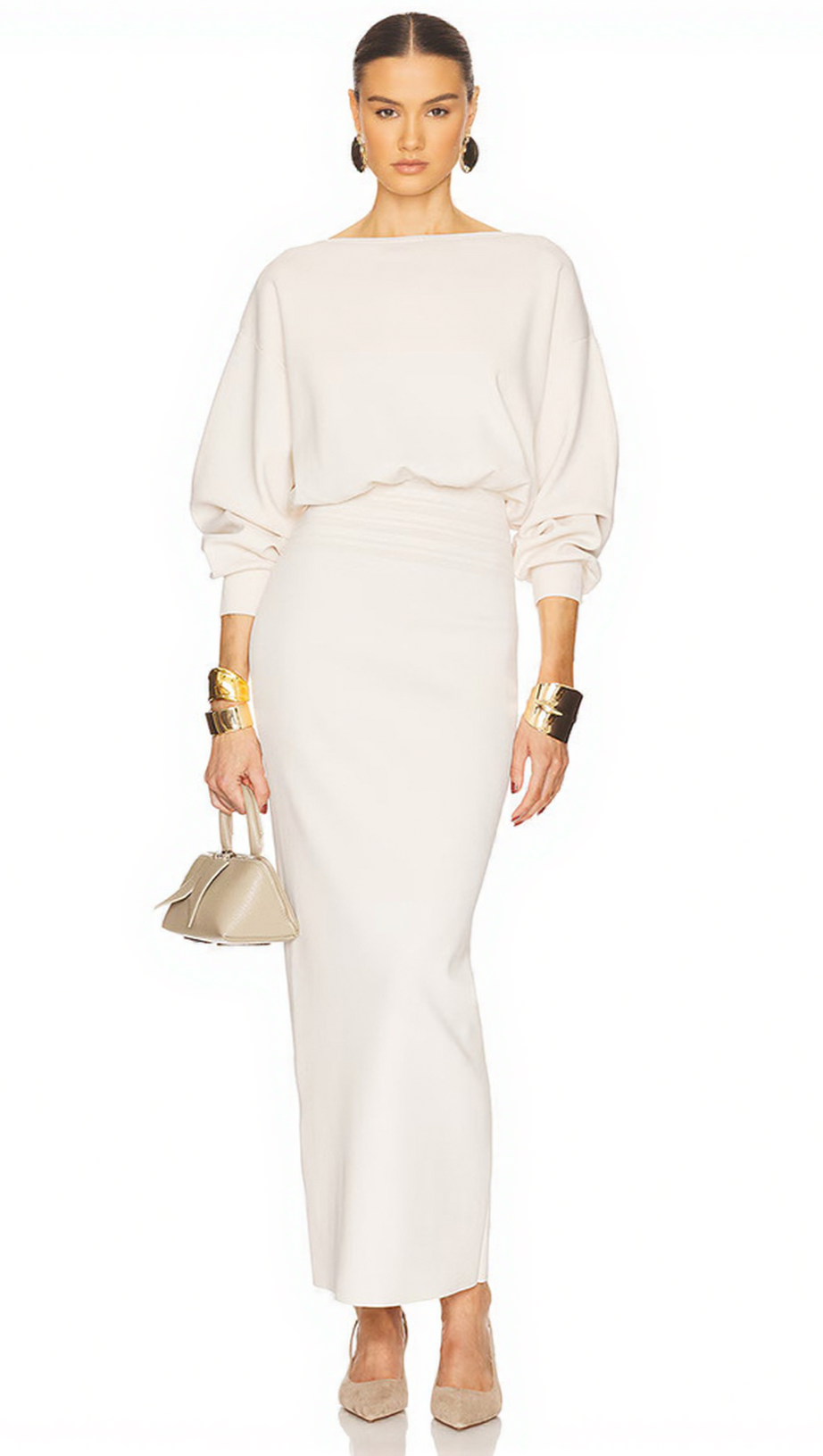 EDITH HIGH ELASTIC LONG HIP MAXI DRESS IN WHITE