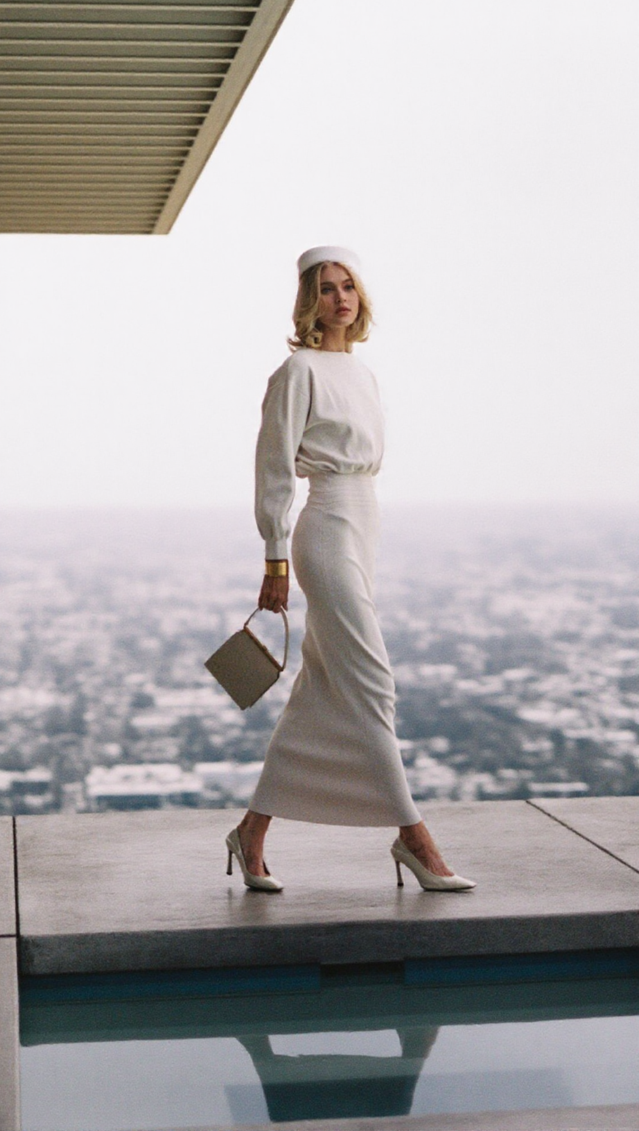 EDITH HIGH ELASTIC LONG HIP MAXI DRESS IN WHITE