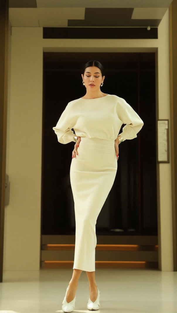 AIIZIE EDITH HIGH ELASTIC LONG HIP MAXI DRESS IN WHITE - product image