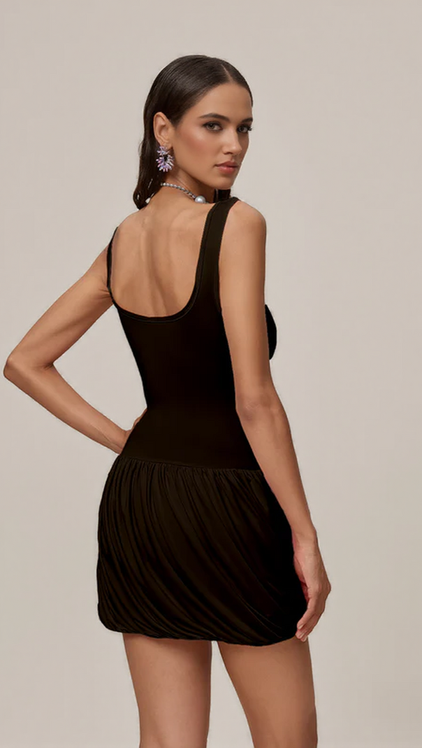 AIIZIE RUCHED BUBBLE MINI DRESS IN COFFEE - product image