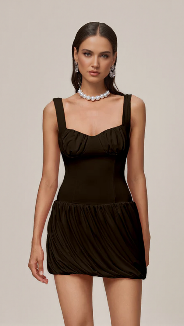 AIIZIE RUCHED BUBBLE MINI DRESS IN COFFEE - product image