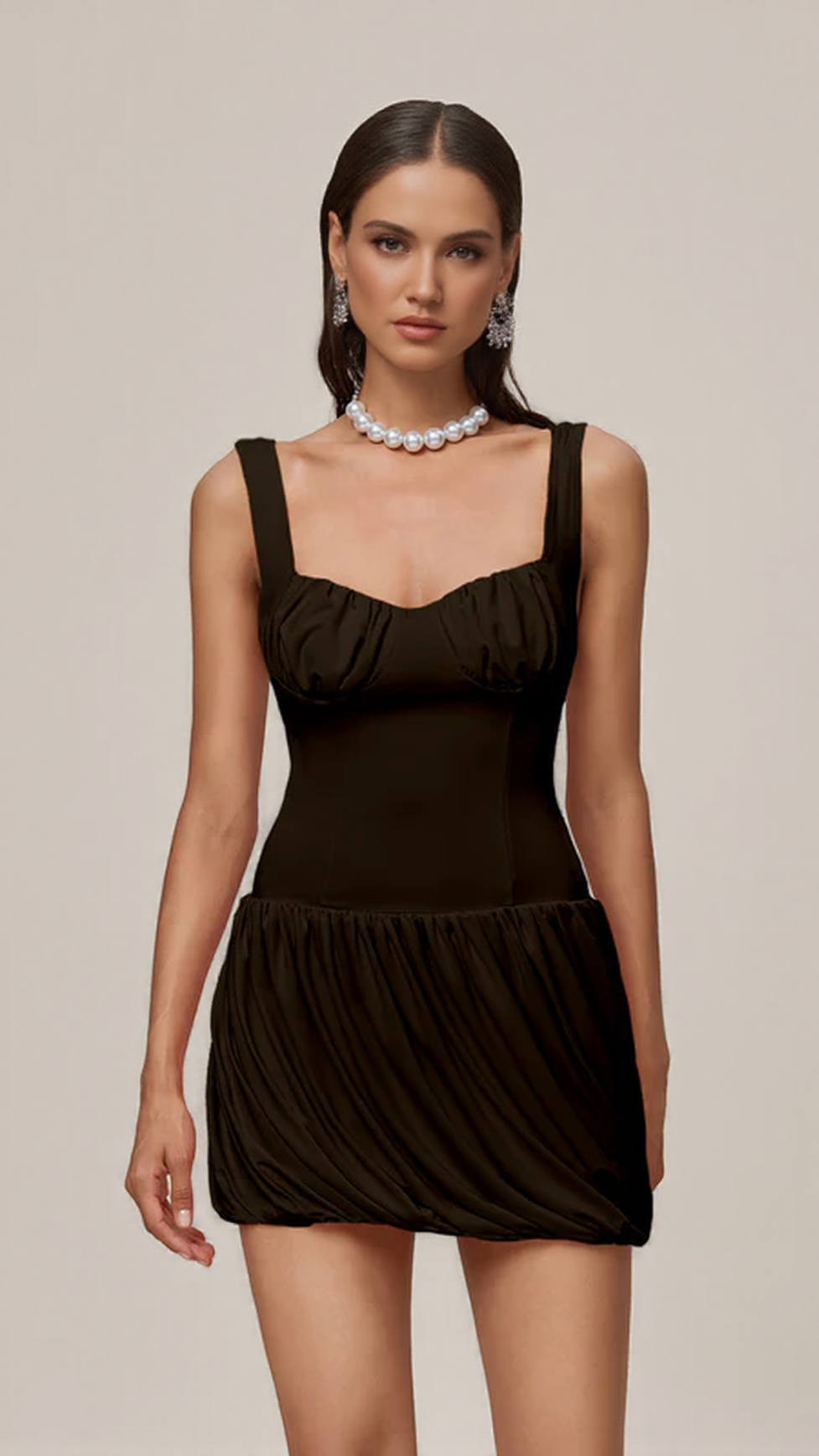 MINI ABITO A BOLLA CON RUCHES COLOR CAFFÈ