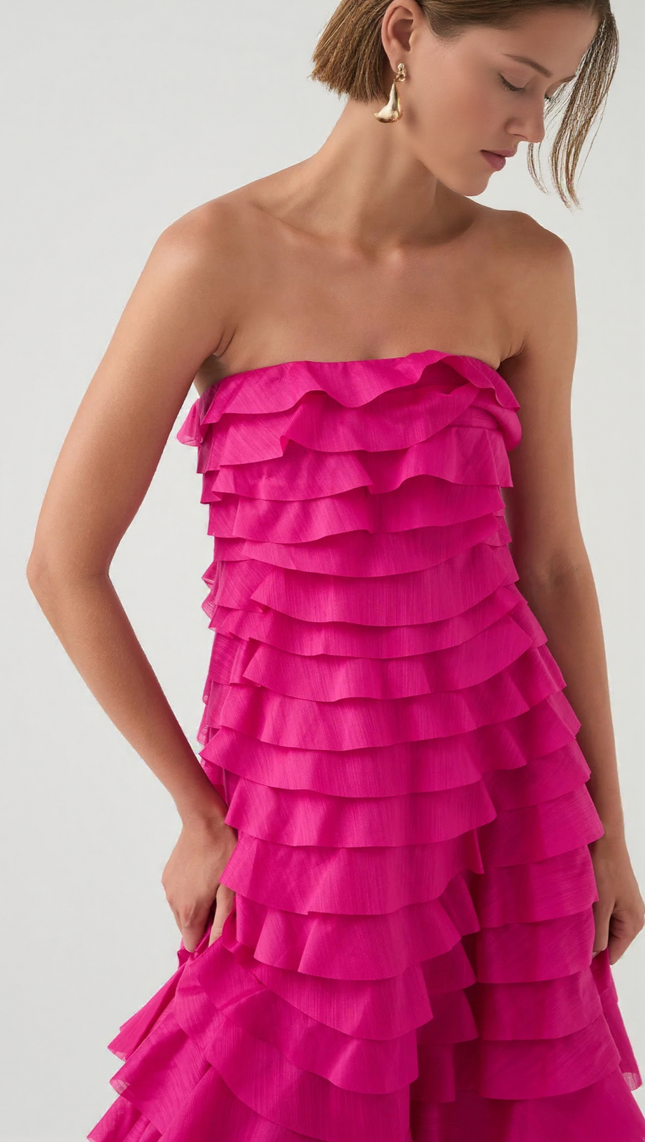 CATHY PLEATED LAYER STRAPLESS MAXI DRESS IN ROSE RED