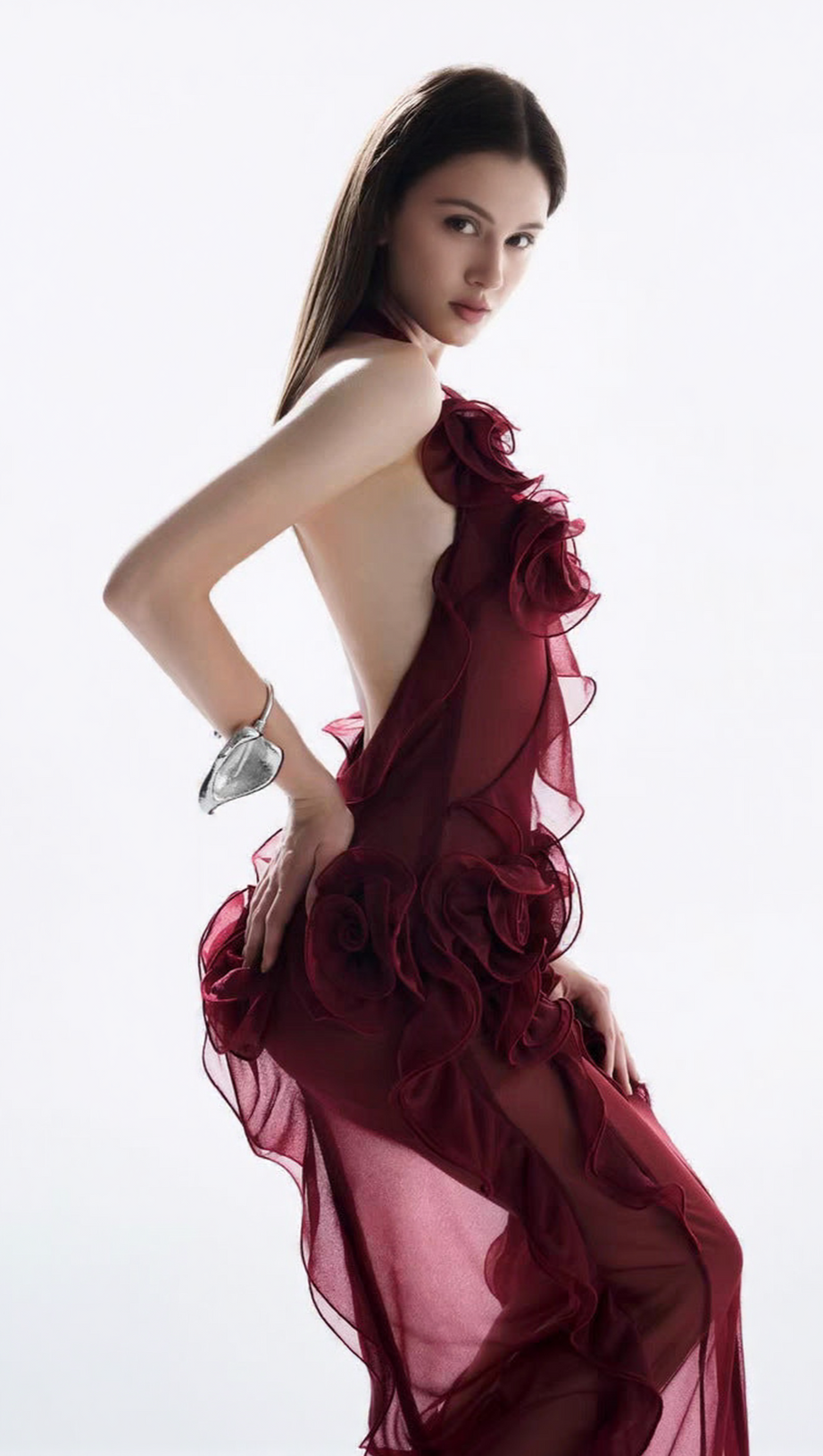 ABITO CORTO A FIORI GRIGIO MELISSA CON PIEGHE ASIMMETRICHE