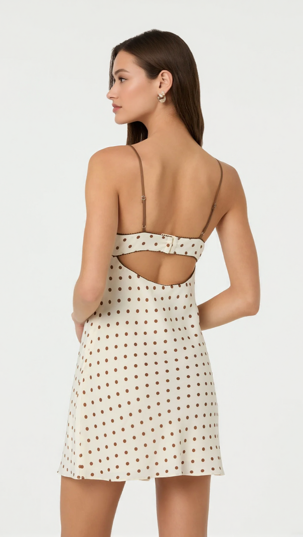 AIIZIE SATIN POLKA DOT MINI DRESS IN BEIGE - product image