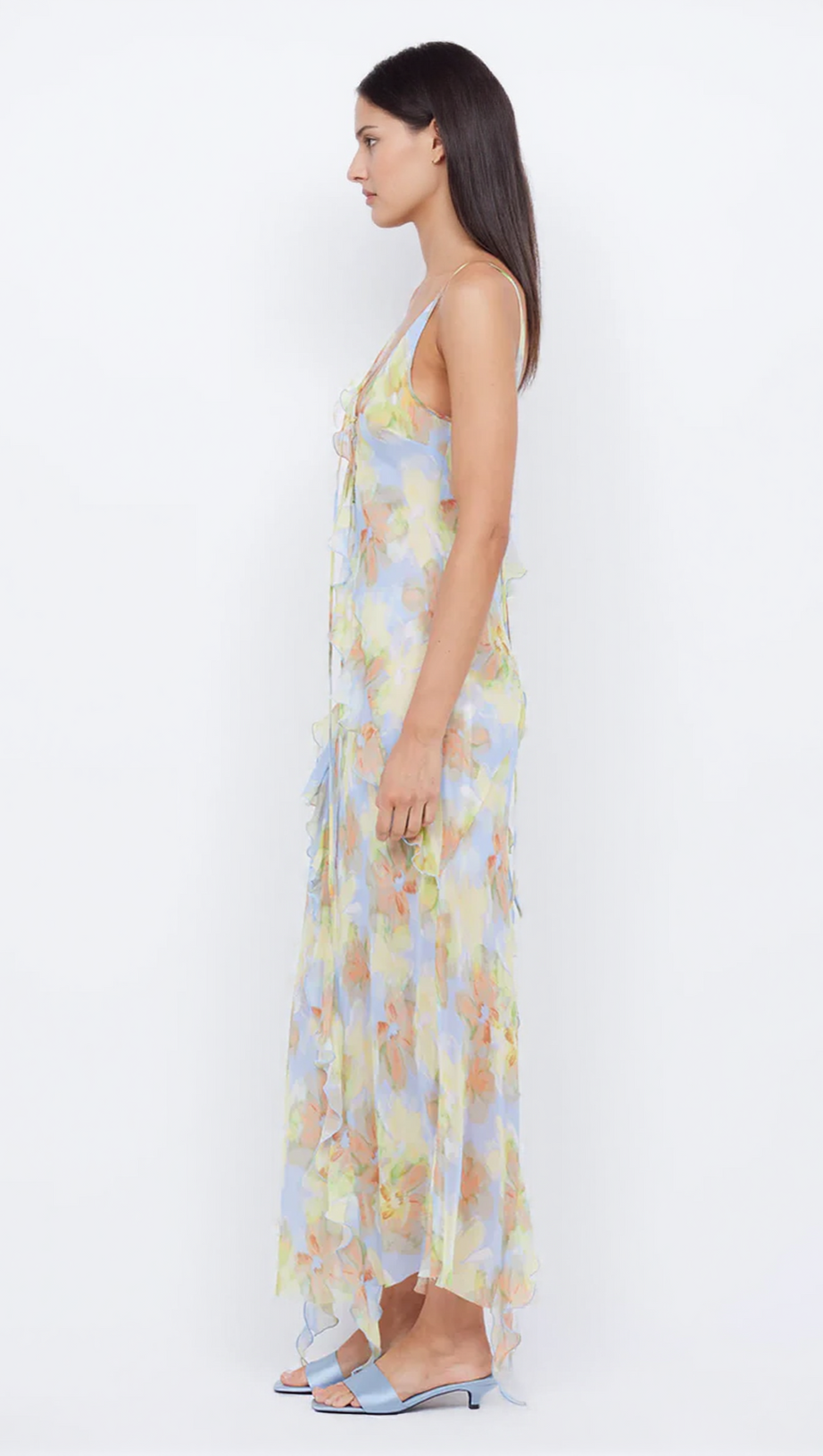 CECILIA CHIFFON RUFFLES MAXI DRESS IN BLUE