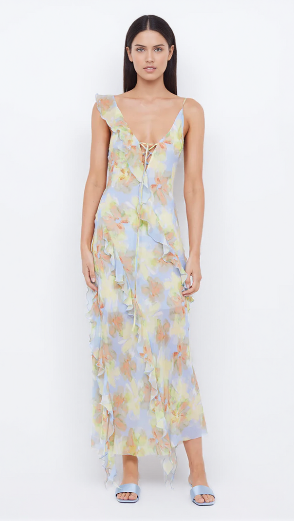 AIIZIE CECILIA CHIFFON RUFFLES MAXI DRESS IN BLUE - product image