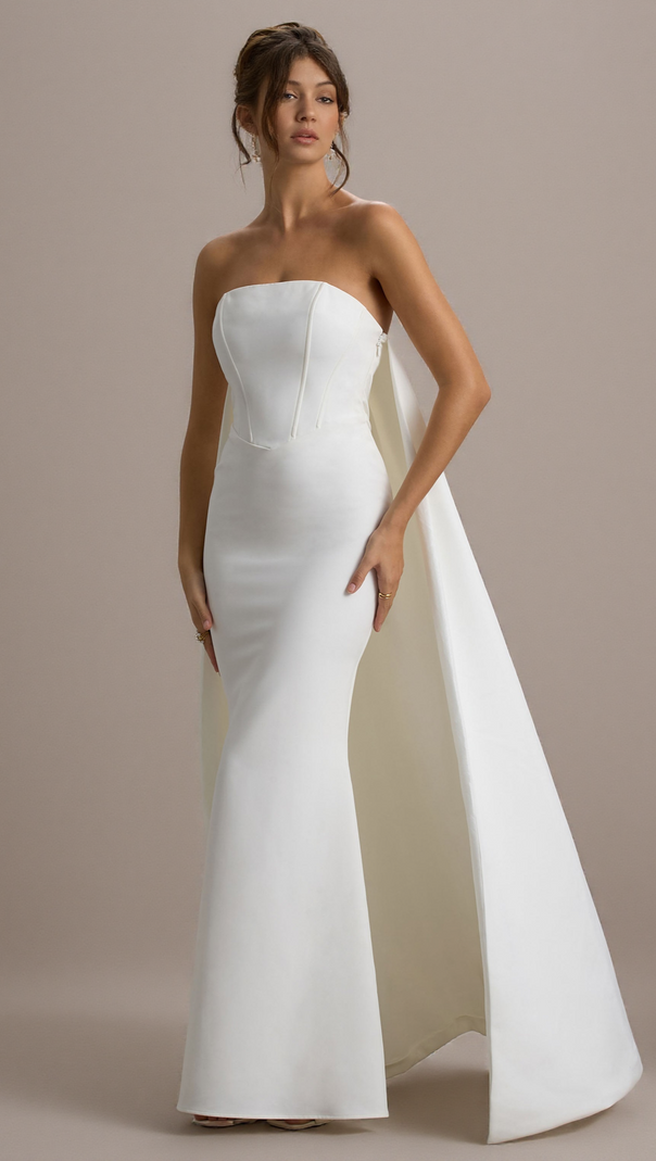 AIIZIE SHE'S TROUBLE | WHITE BANDEAU MAXI DRESS WITH CAPE - product image