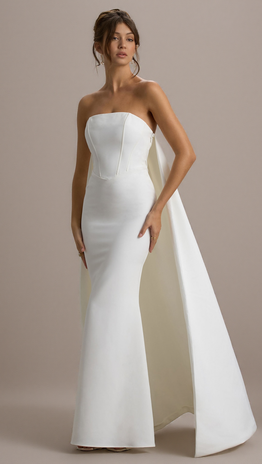 SHE'S TROUBLE | WHITE BANDEAU MAXI DRESS WITH CAPE