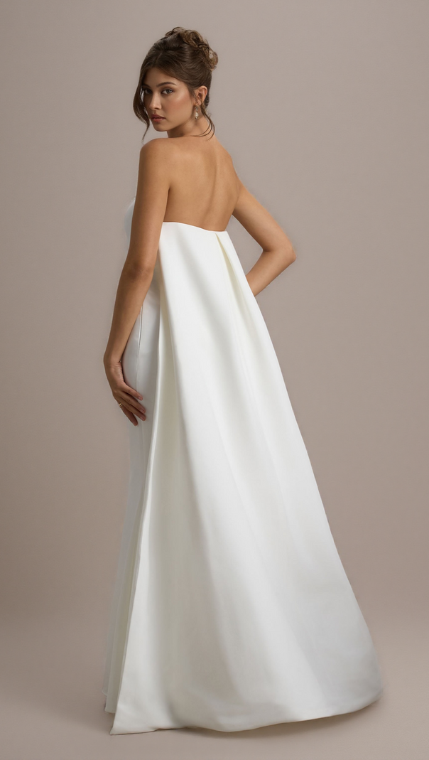 AIIZIE SHE'S TROUBLE | WHITE BANDEAU MAXI DRESS WITH CAPE - product image