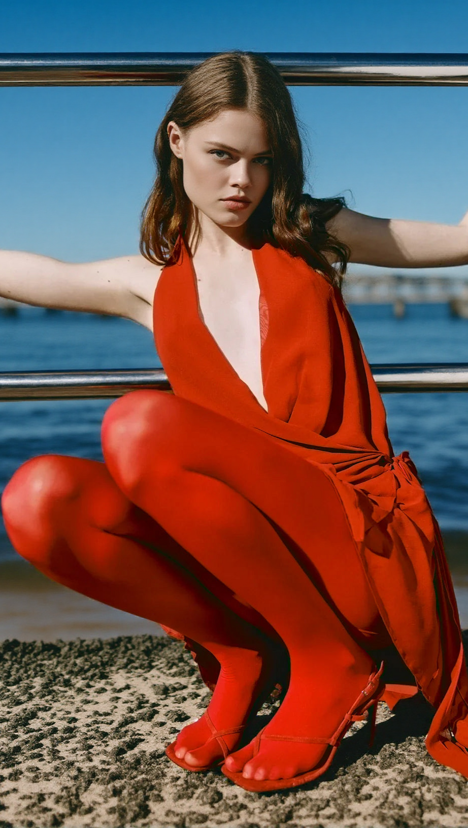 HALTER BACKLESS V-NECK SLEEVELESS LACE-UP MINI DRESS IN RED