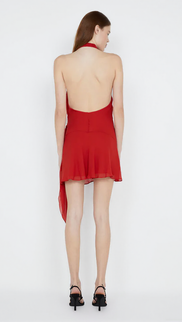 AIIZIE HALTER BACKLESS V-NECK SLEEVELESS LACE-UP MINI DRESS IN RED - product image