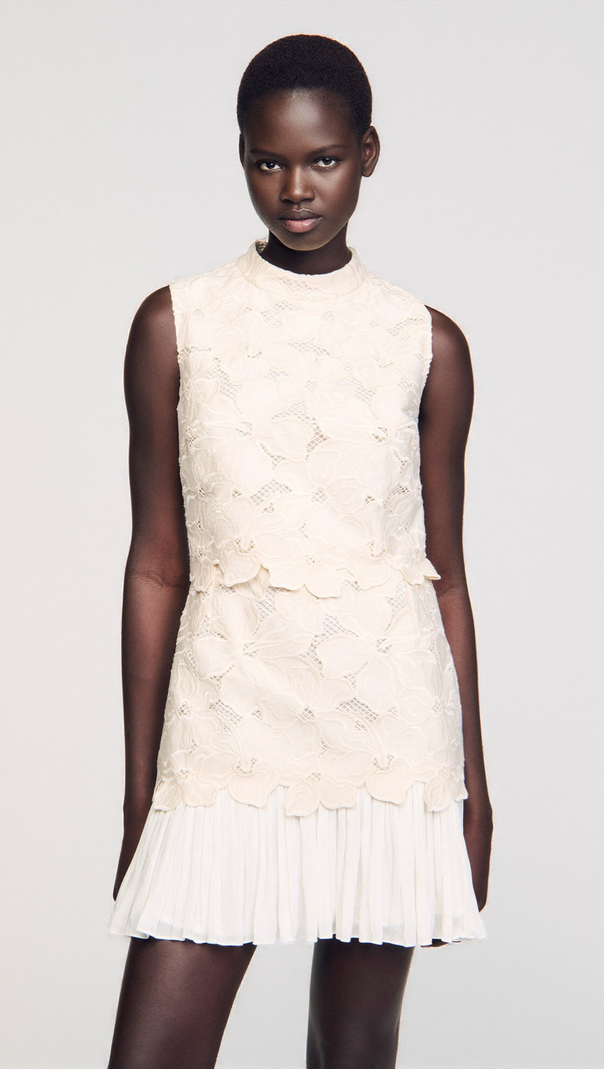 AIIZIE EMBROIDERY BACKLESS GUIPURE MINI DRESS IN ECUR - product image