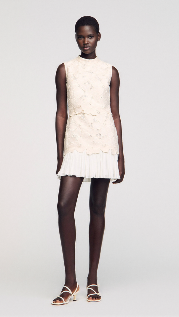 AIIZIE EMBROIDERY BACKLESS GUIPURE MINI DRESS IN ECUR - product image