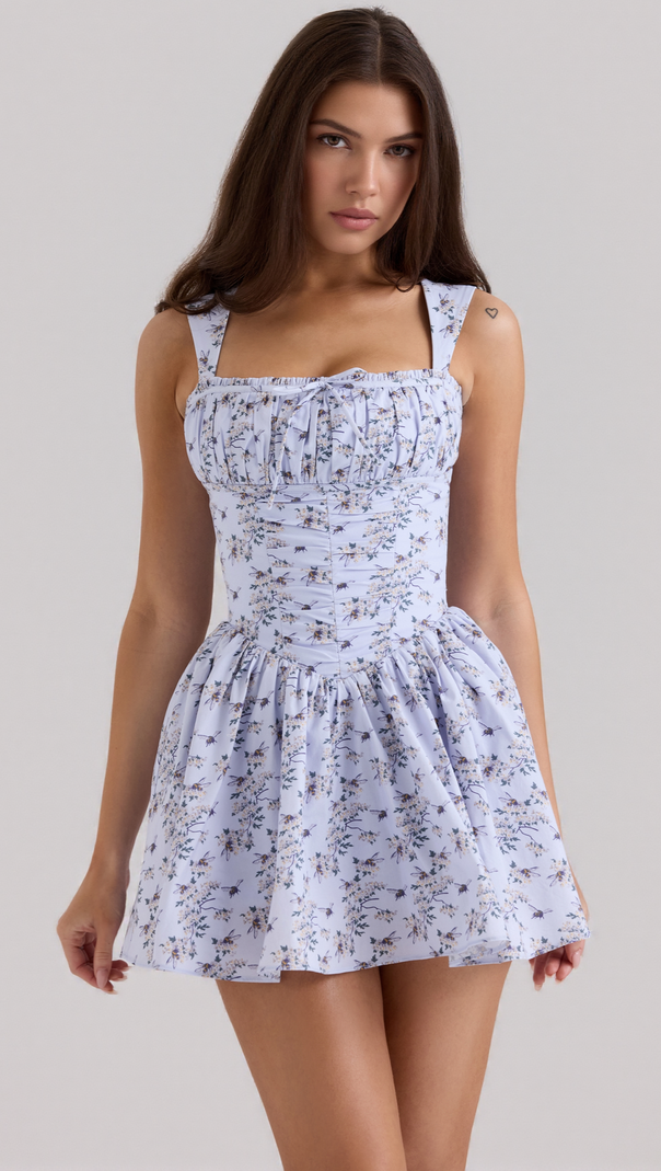 AIIZIE LESLEY BLUE FLORAL PRINT MINI DRESS WITH BLOOMERS - product image
