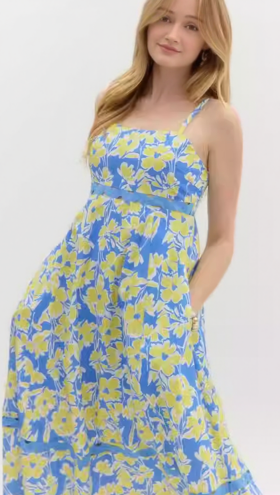 WALLIS FLORAL PRINT HOLLOW MIDI DRESS IN BLUE