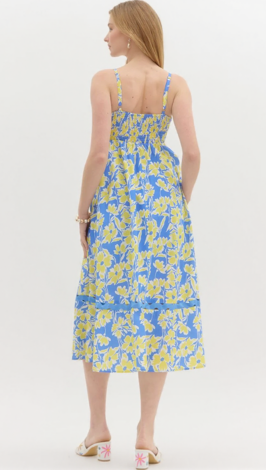 WALLIS FLORAL PRINT HOLLOW MIDI DRESS IN BLUE