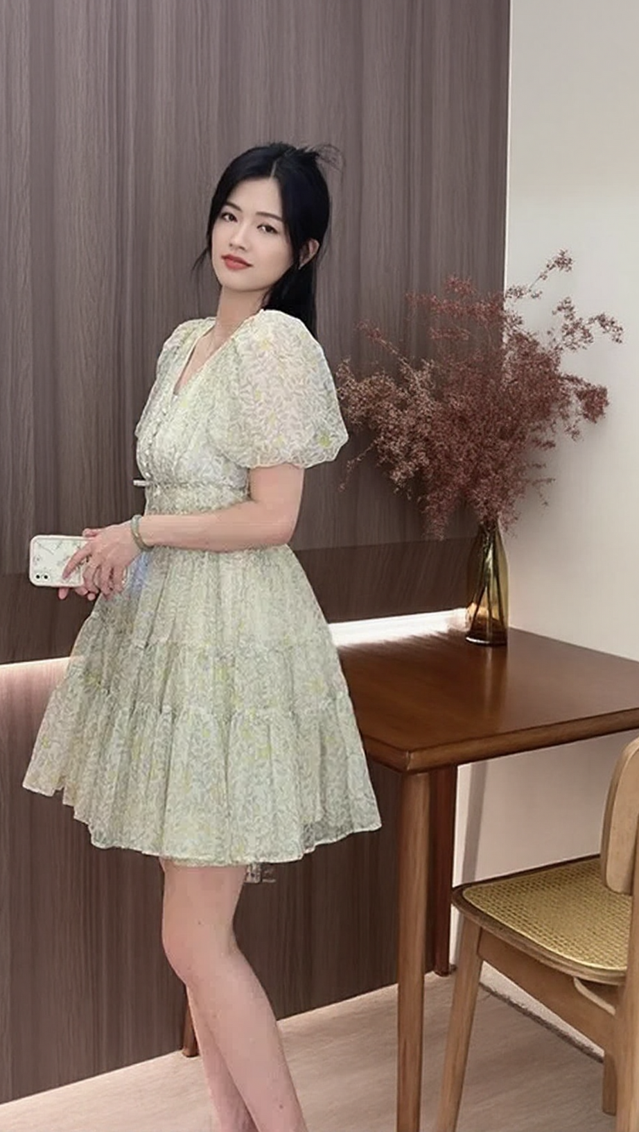 PRINTED V-NECK TUTU MINI DRESS IN DAISY YELLOW